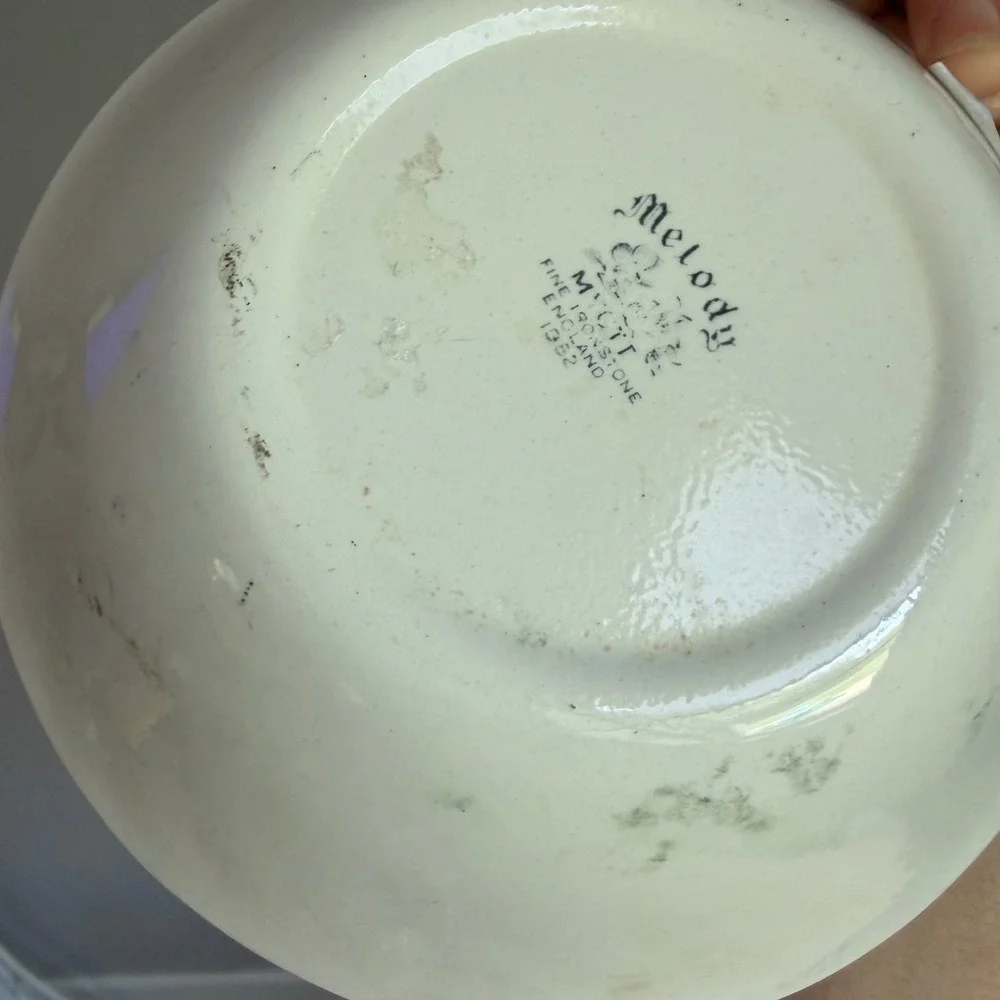 Vintage Myott Melody Blue White Floral Ironstone Bowl England 1982 6.5in